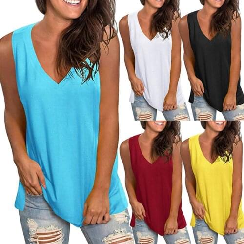 Summer Top selling solid color loose V-neck sleeveless T-shirt for women plus size women clothing graphic t shirts y2k clothes