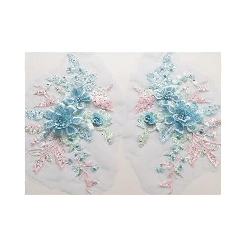 1 pairs three-dimensional embroidery diamond sequins beaded lace flower piece handmade diy stickers lace clothing decoration