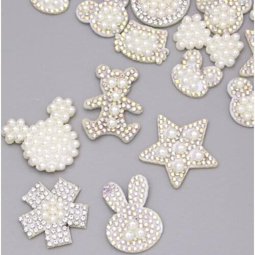 10Pcs Pearl AB Rhinestone Patches Non-woven Patches For Clothes Bling Padded Pearl Beaded Applique DIY Hair Accessories Decor