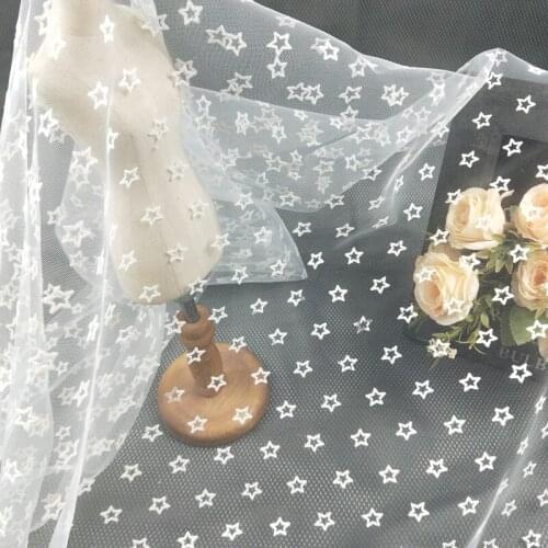150cm Width Soft Mesh Flocking Stars Printed Fabric High-End Gauze Skirt Mosquito Net Dress Fabric Wedding Decoration
