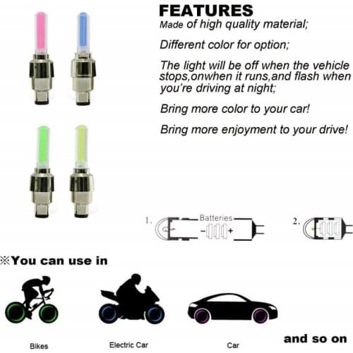 2Pcs HOT LED NEON Light Valve Stem CAP Bike Bicycle Car Motorcycle Wheel Tire Lamp Valve Tire Light Cycling Accessories BR