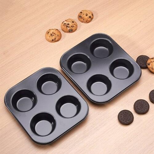 4 Cups Quadruple Mold Round MINI Cake Muffin Cup Bakeware Pudding Mold Carbon Steel Non-stick Coating Cupcake Baking Tray Tools