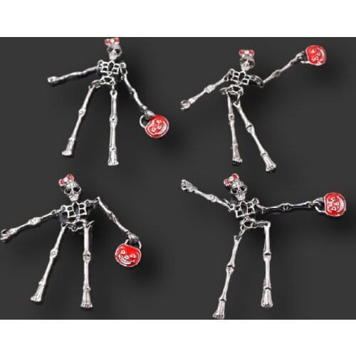 4pcs Enamel Joint Movable Skeleton Super Models Pendants Hip-hop Earrings Necklace Accessories DIY Charms Jewelry Crafts Making
