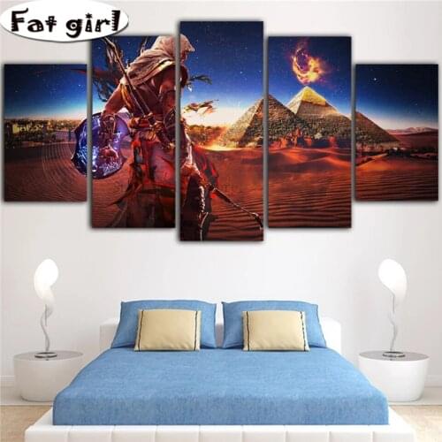 5 Panel Wall Art Movie Anime Illustration 5D Diamond Painting Pyramid Cross Stitch Mosaic Embroidery Square Round Drill Decor