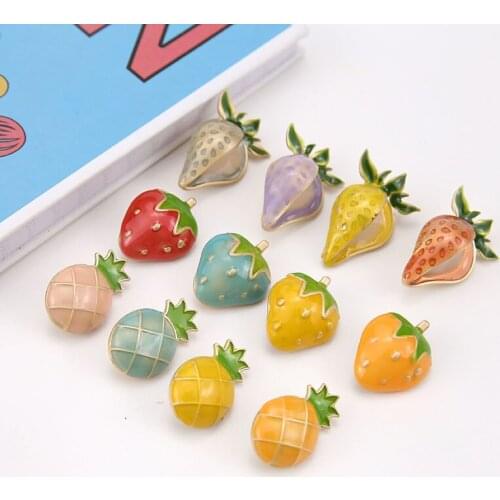 6pcs Sweet Fruit Fresh Eardrop Female Fashion Pendants Lovely Pineapple Strawberry Hanging Hair Accessories Charms For Jewelry