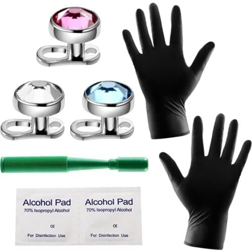 8pcs/lot G23 Titanium Gem Dermal Anchor Top Steel Base Leather drill of Tools Kit Jewelry Holding Plier Punches Disposable 14G