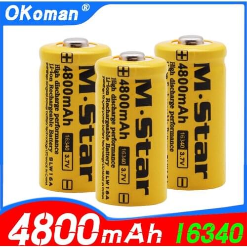 1-20pcs Large Capacity 4800mah Rechargeable 3.7V Li-ion 16340 Batteries CR123A Battery For LED Flashlight For 16340 CR123A Cake
