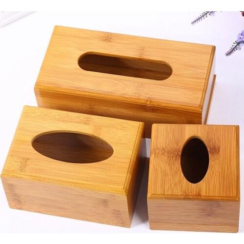 Fashion Style Bamboo Square Tissue Box Creative Seat Type Roll Storage Paper Box Tissue Canister Eco-Friendly Wood Table Decor