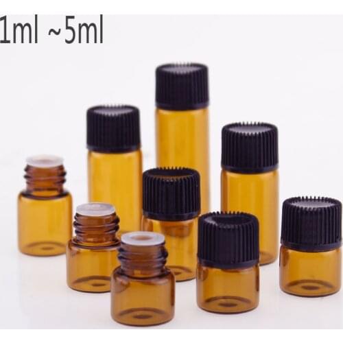 DHL Free 500pcs/lot 1ml 2ml 3ml 5ml Amber Glass Essential Oils Bottle Glass Sample Brown Vials Bottle Orifice