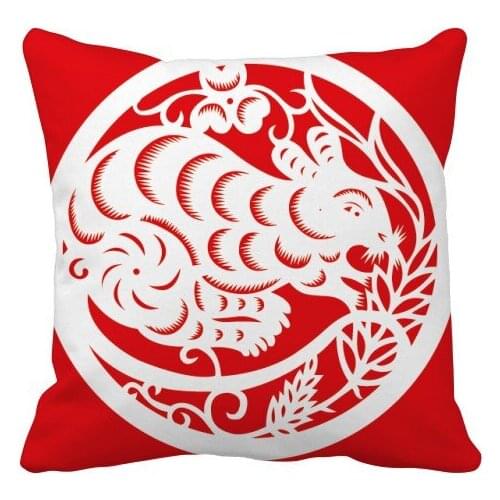 Paper-cut Rat Animal China Zodiac Art Throw Pillow Square Cover