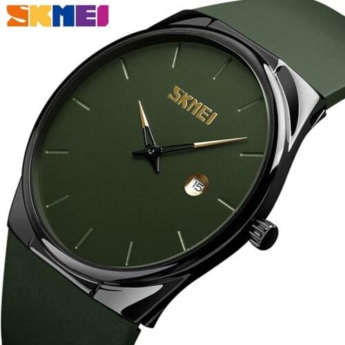 SKMEI Simple Design Quartz Watch 3bar Waterproof Top Brand PU Strap Small Dial Date Display Army Green relogio masculino 1509