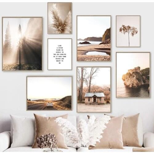 Reed Flower Plant Wall Art Poster Mountain River Tree Ray Landscape Art Print Quotes Canvas Painting Nordic Pictures Home Decor