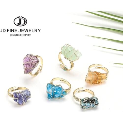 JD Natural Stone Irregular Wire Wrap Women Rings Healing Rough Gemstone Jewelry Fluorite Fashion Finger Ring Unique Jewelry
