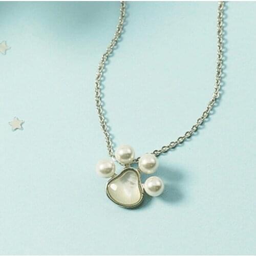 KOFSAC New Cute Pearl Shell Cat Paw Pendant Necklaces Girl Jewelry Gold/Silver Color Necklace Women Fashion Valentines Day Gift