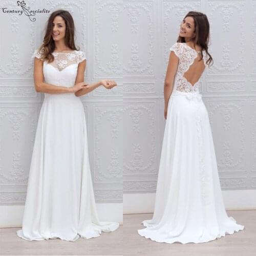 Lace Boho Wedding Dresses 2020 Vestido De Noiva Open Back Cap Sleeves Simple Bridal Gowns Bride Dress Robe De Mariee Cheap