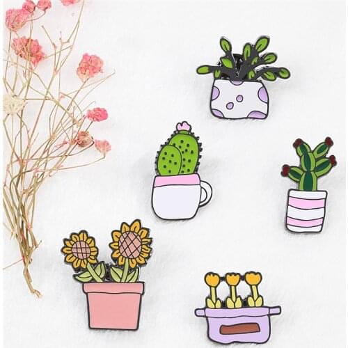 Cute Cactus Potted Plant Flower Brooches Cartoon Fashion Mini Bag Badges Enamel Pin Gifts for Kids Jackets Lapel Pins Collection