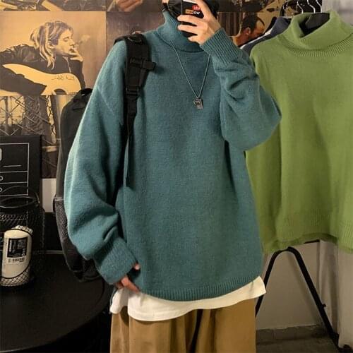 Man Warm Clothing Mens Solid Color Turtleneck Sweater 2021 Winter New Woman Korean Streetwear Loose Sweater