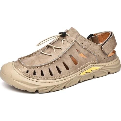 Summer New Mens Shoes Hand-crafted Leather Comfortable Sandals Outdoor Casual Shoes Non-slip Wear Breathable Beach Shoes