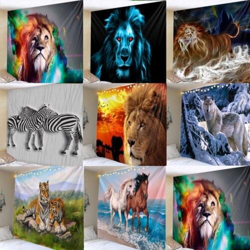 Zebra Lion Tapestry Wall Hanging Tribal Animal Sheets Wolf Tiger Horse Tapestry Home Decor Beach Mat