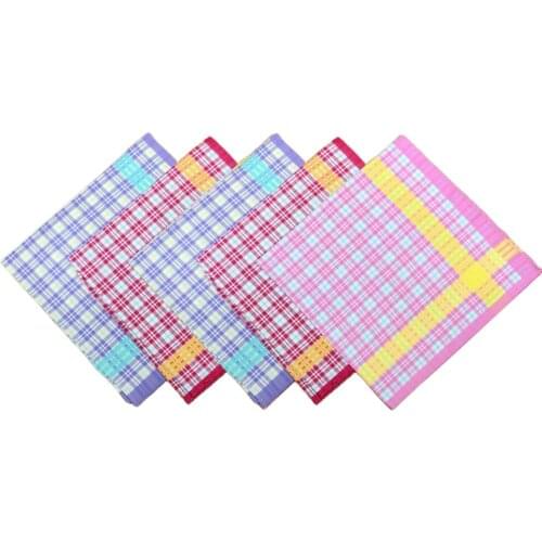 5x Wedding Party Handkerchief Plaid Pattern 100% Cotton Hanky Kerchief Mixed