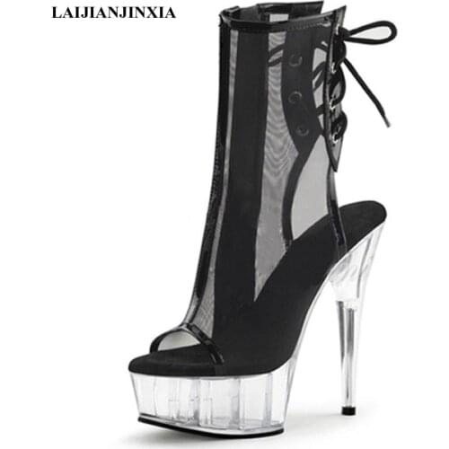 LAIJIANJINXIA New Mesh Short Boots 15CM Stripper Heels Models Sexy Pole Dance Shoes High heels Platform Boots Show Party Boots