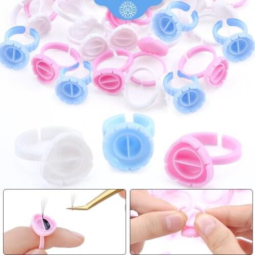 New 50/100Pcs Disposable Eyelash Extension Rings Lash Glue Fan Cup Finger Holder Easy To Make Volume Fans Makeup Supplies Tools