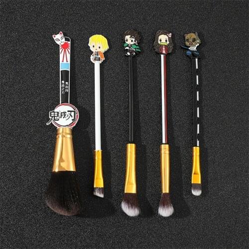 Wholesale 5pcs/set Demon Slayer Makeup Brushes Set for Women Girl Anime Cosplay Accessories Kimetsu no Yaiba Fans Gift with Bag