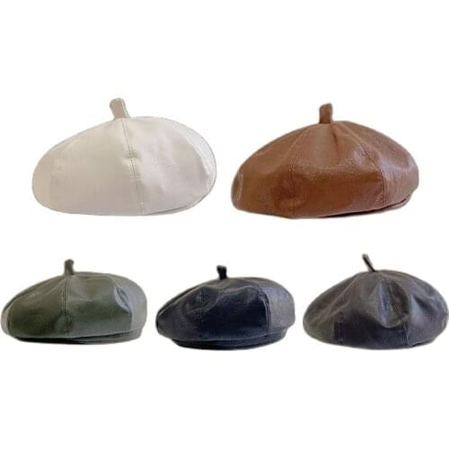 2021 Autumn Women PU Leather Octagonal Caps Newsboy Cap Vintage Bonnet Beret Style Retro Leather Hat Cowboy