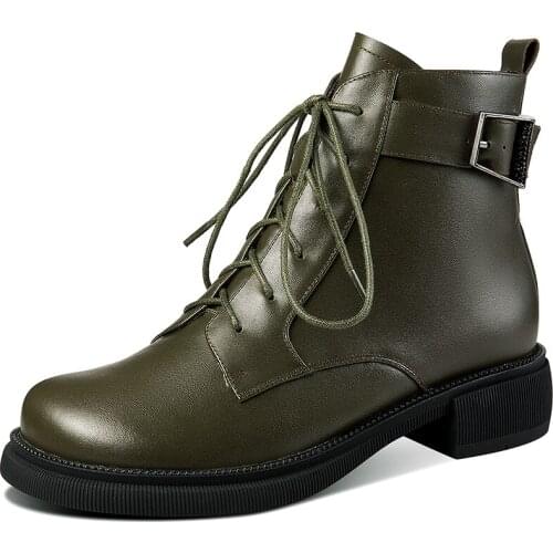 Autumn Winter Ankle Martin Boots Women Shoes Black Thick Bottom Elegant Shoes Women Boots Shoes Genuine Leather Short Plush A212