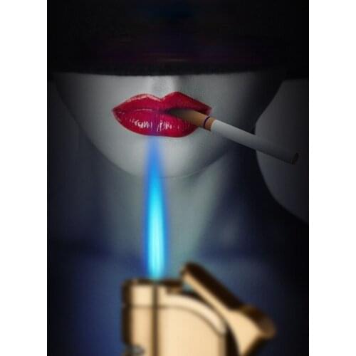 Personalized and Creative Metal Windproof Straight Lighter Briquets Et Accessoires Fumeurs Blue Flame Gadgets for Men Briquet