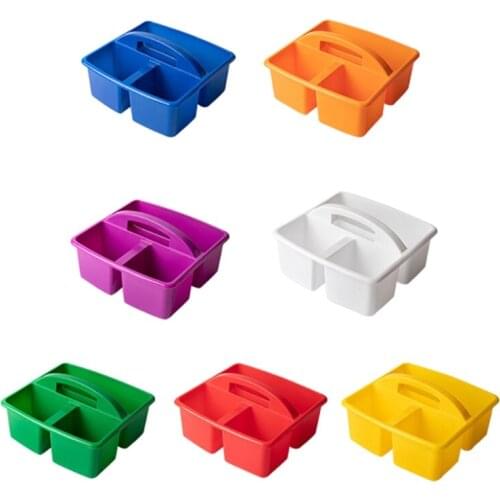 Portable Storage Caddies Box Plastic Divided Basket Bin with 3 Compartments Office Desk Organizer for Art Paint Brushes Colored