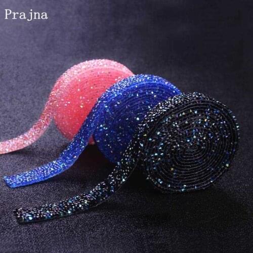 Prajna 1 Yard 1.5cm Rhinestones Trim Motif Strass Crystal Hotfix Rhinestone Tape Ribbon For Wedding Dresses Shoes Decoration