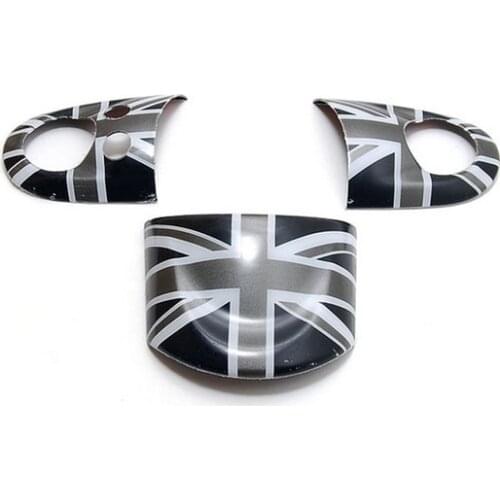 Gray Union Jack UK Flag Car Interior Steering Wheel Trim Fit MINI Coope R56 R57 R58 R59 Car Accessories