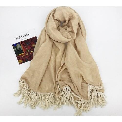 2019 Cotton Plain Color Ripple Tassel Scarf Shawls Women Wrinkle Muslim Wrap Hijab 5 Color Wholesale 10pcs/LOT Free Shipping