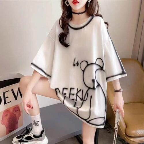 Loose languid wind white short sleeve T shirt woman summer new medium long T-shirt Instagram top trend