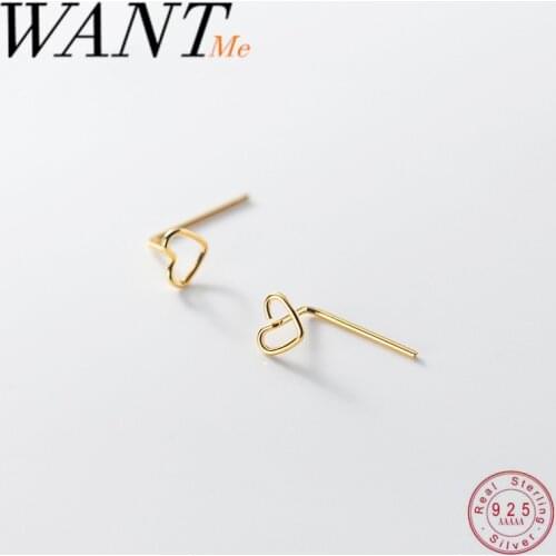 WANTME Korean Cute Mini Small Hollow Love Heart Stud Earrings for Women Real 925 Sterling Silver Fashion Party Wedding Jewelry