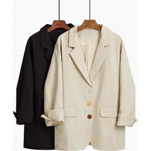 Vintage Loose Women Blazer 2021 Autumn Single Breasted Female Long Sleeve Suit Jackets fashion Ladies Blazer