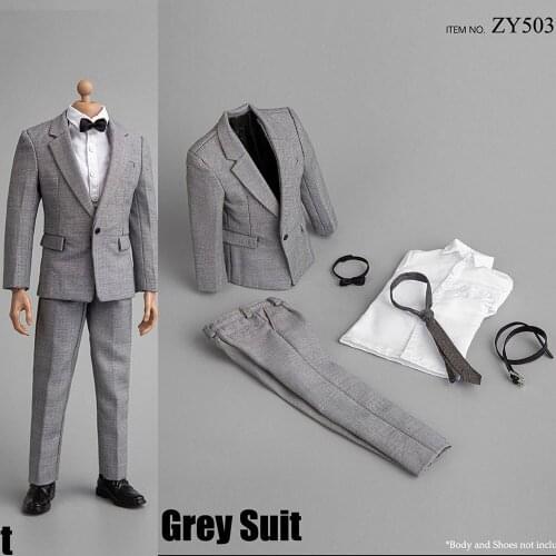 ZY5038 1/6 Scale Male Solider Figure Clothes Accessory Gray Formal Suit Set Model for 12 inches Action Figure