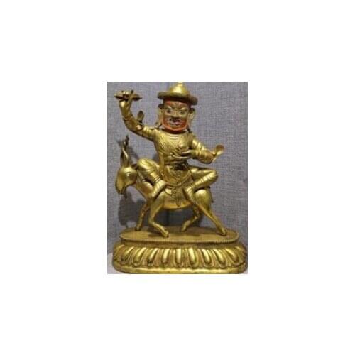 0"Tibet Buddhism Old Purple Bronze 100% 24K Gold Sit Sheep King Buddha Statue