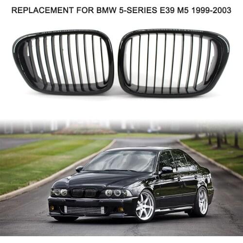 2Pcs Gloss Black Front Bumper Hood Kidney Grille Racing Grille Car accessories for BMW 5-Series E39 M5 1999-2003