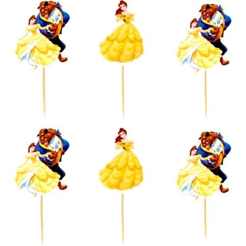 240pcs/lot Happy Birthday Party Beauty And Beast Decoration Cupcake Toppers Baby Shower Supplies Boys Kids Favors Cake Picks