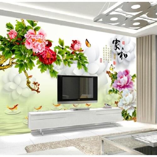 Beibehang Custom Wallpaper Home Decorative Mural Painting Hand Peony Flower Water Fish 3d TV Background Wall mural 3d wallpaper