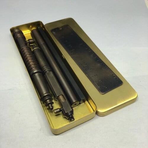 5 pcs/lot Retro Style Handmade Brass Pencil Case High Quality Pen Box for Office & School Supplies Outdoor Tools Case