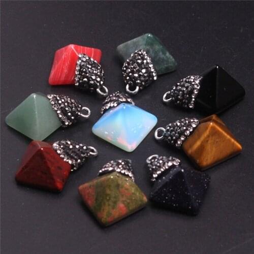 50pcs Balancing Orgone Energy Pendant Reiki Charms 7 Chakra Natural Hexagonal Pyramid Crystal Stone Pendulum For Dowsing Pendant