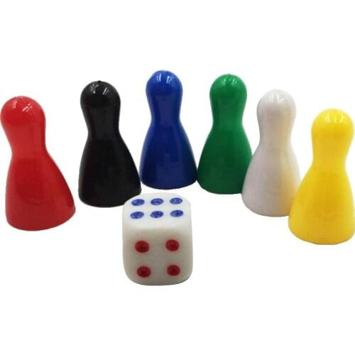 6pcs Chess Pieces And 1 Dice Set Card Games Accessories Kids Children Toy