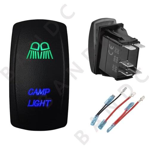 Car Boat Marine CAMP LIGHT Rocker Switch 5P ON-OFF SPST Laser Etched Illuminated Green&Blue Led,Camping Accessories,Jumper Wires