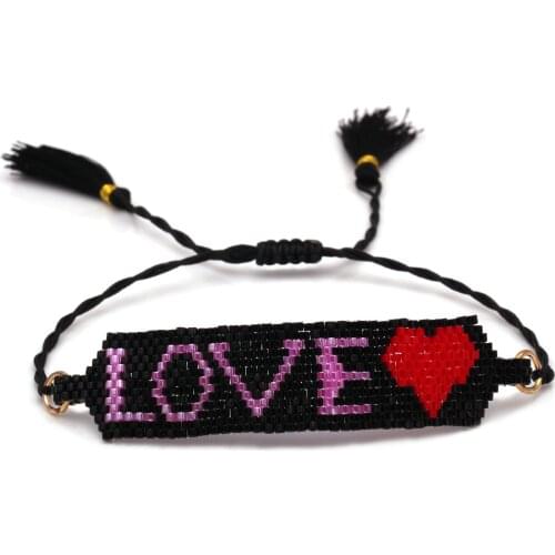 Boho MIYUKI Glass Seed Beads Love Peach Heart Woven Friendship Bracelet Women Men Cotton Tassel Adjustable Surf Jewelry Present