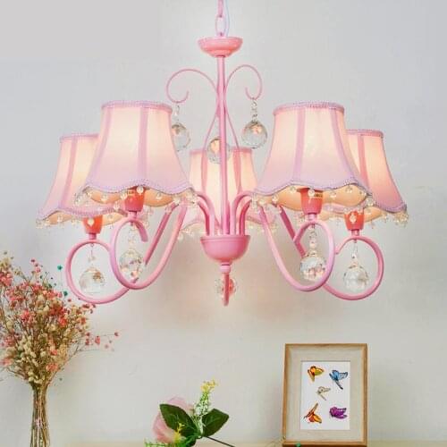 Kids Pink Chandelier Lighting for bedroom princess hanging lamp pastoral bedroom children room crystal chandeliers lustre light