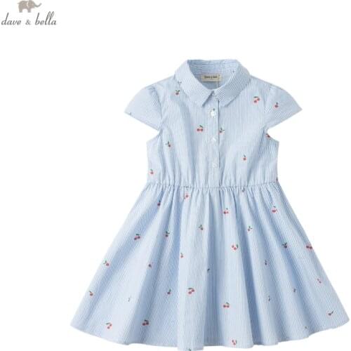DKD17913 dave bella summer girls 5Y-13Y fashion stripe print dress children sweet dress kids infant lolita clothes
