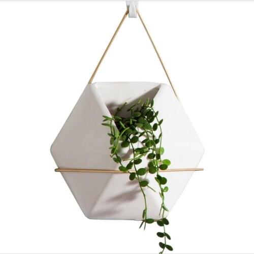 Scandinavian Style White Ceramic Flowerpot Golden Iron Flower Pot Green Plants Succulent Plants Pot Interior Decoration